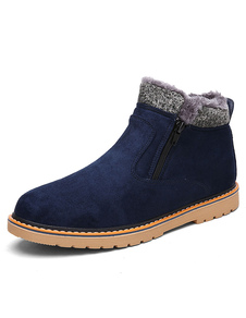 Populaires bottes homme en cuir poncé unicolore avec zip