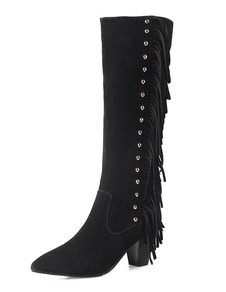 Bottes mi-mollet Zip à bout pointu en micro daim unicolore