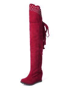 Bottes à talons compensés en tissu de terry unicolore clouté