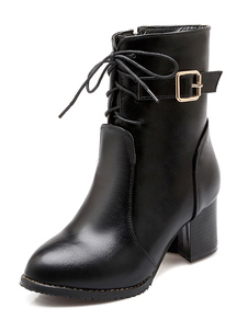 Bottes mi-mollet Zip à bout rond en PU unicolore