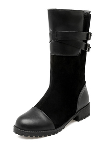 Bottes mi-mollet à bout rond en PU