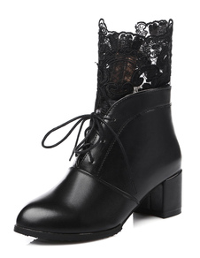 Bottes mi-mollet Zip à bout rond en PU unicolore