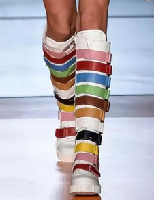 Bottes Talon plat en PU multicolore avec boucle