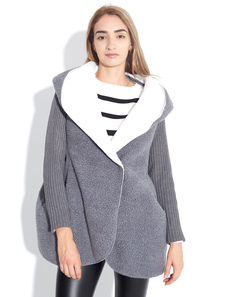 Fascinant manteau en acrylique gris unicolore à capuche