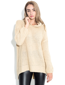 Charmant pull pour femme casual beige unicolore manches longues