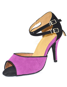 Pratiques chaussures de danse latine en micro daim violet à talons aigus ruban aux chevilles unicolo
