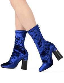 Bottes mi-mollet à bout pointu en velours unicolore