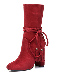 Bottes mi-mollet Zip à bout carré en tissu de terry unicolore