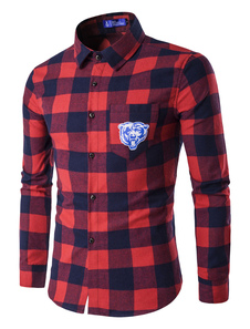 Chemise casual en coton mélangé écossais manches longues