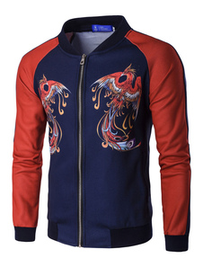Blouson soutenu en coton mélangé bleu marine foncé multicolore imprimé fleuri