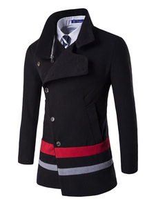 Manteau classique masculin en laine mélangée multicolore en polyester