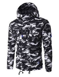 Manteau matelassé à capuchon noir à manches longues coton manteau Casual Camo hommes