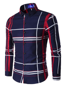 Chemise en coton mélangé écossais manches longues