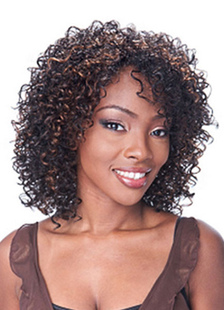 Perruque parfaite moyenne marron foncée ébouriffée synthétique afro et perruques afro-américaines