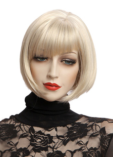 Perruque douce 12 inches or ébouriffée en Rayonne coupe Bob et frange oblique