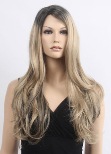 Perruque fascinante longue or ébouriffée en Rayonne frange oblique et droite