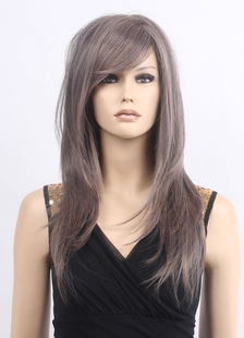 Perruque douce longue couleur de lin ébouriffée en Rayonne frange oblique et droite