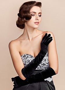 Gants en velours de soie noir fête de mariage longueur de coude