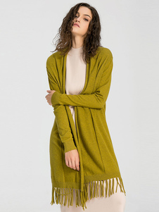 Cardigan féminin style universitaire rouge tricoté avec frange surdimensionné manches longues