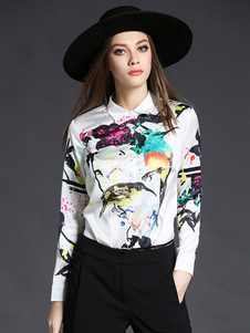 Blouse habillé en polyester blanc impression avec bouton