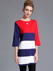 Robe pull charmante casual rouge imprimé étoile col rond plein air