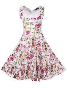 Robe vintage fabuleuse moderne impression imprimé fleurie encolure en coeur de fêtes