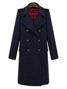 Magnétique manteau femme laine de plaine unicolore avec bouton croisé col à revers