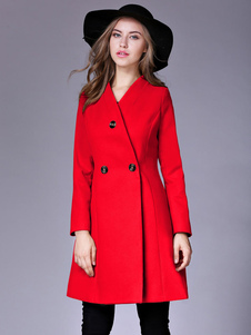 Chic manteau femme en polyester unicolore avec bouton coupe asymétrique col V