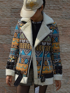 Fascinant manteau femme en suédé bleu impression avec zip coupe asymétrique col à revers