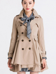 Éblouissant manteau en polyester kaki unicolore avec bouton croisé col à revers