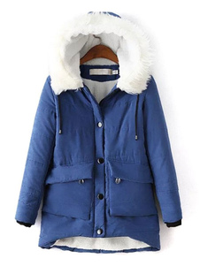 Chic manteau femme en coton mélangé unicolore avec poches surdimensionné à capuche