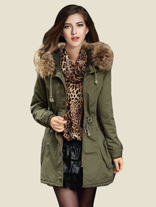 Adorable manteau femme en coton mélangé unicolore en fausse fourrure surdimensionné à capuche