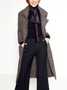 Attrayant manteau en rayonne Brun unicolore avec poches surdimensionné col à revers