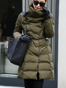 Attrayant manteau en polyester bicolore en fausse fourrure coupe asymétrique col montant