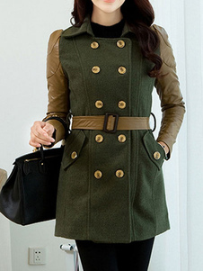 Populaire manteau Laine de plaine bicolore avec ceinture croisé col à revers