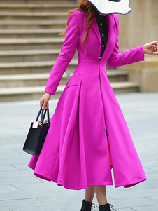 Attrayant manteau en coton mélangé rose unicolore avec poches convenable col à revers