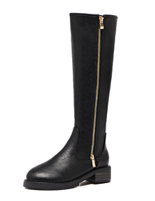 Bottes à talons chiots en PU noir unicolore