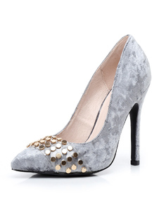 Chaussures à talons à talons aigus en tissu de terry unicolore mocassin avec rivet en peau de porc