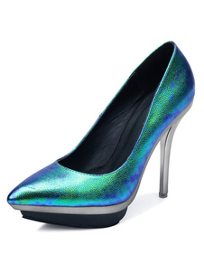 Eacarpins sublimes plateforme à talons aigus en PU unicolore mocassin en cuir