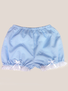 Lolita short en seersucker écossais avec dentelle à taille plissée ample