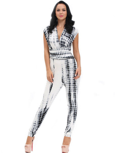 Fascinante combinaison pour femme sexy blanche motif tie-dye de club