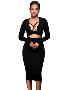 Ensemble de club magnifique pour femme en polyester noir unicolore