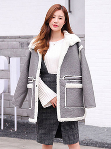 Chic manteau femme en PU bicolore avec poches ouverture avant col à revers