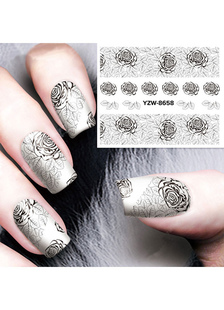 Autocollants ongles argents imprimé fleuris