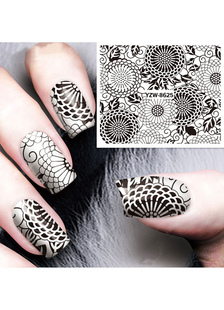 Autocollants ongles noirs imprimé fleuris