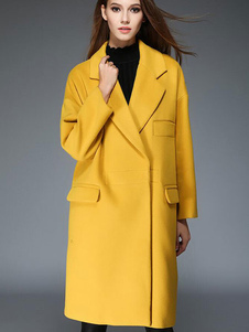 Chic manteau femme en tweed unicolore avec poches vêtements journaliers thermique revers cranté