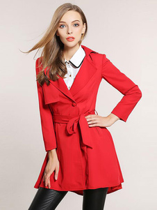 Charmant manteau en polyester unicolore avec lacets vêtements journaliers thermique col à revers