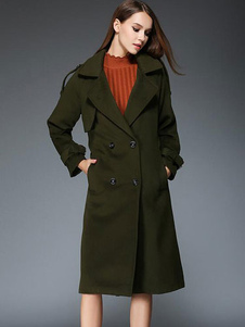 Populaire manteau en tweed vert forêt unicolore avec poches vêtements journaliers thermique revers c