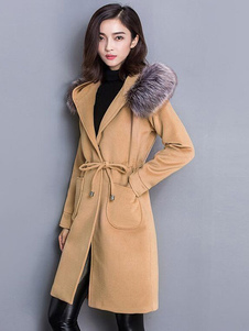 Adorable manteau en tweed unicolore avec lacets thermique à capuche