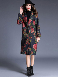 Attrayant manteau en tweed écossais avec poches vêtements journaliers thermique revers cranté